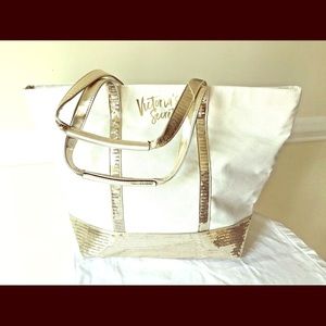 Victoria Secret Gold Tan Tote Bag
